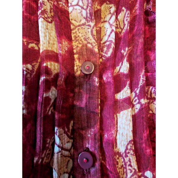 Sheer Blouse Women Size Large Burgundy Long Sleeve, floral,ruffles NY & co - Picture 3 of 5